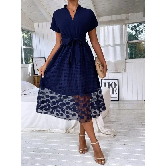 Mile High Clozet | Dresses | Dolman Sleeve Contrast Geo Mesh Belted Dress |  Poshmark